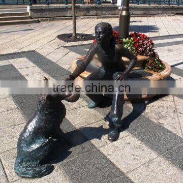 Bronze Girl With Dog Playing Sculpture photo-2