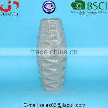 Stylish Wave Textured Design Glazed Grey Ceramic Vase for Decoration photo-3