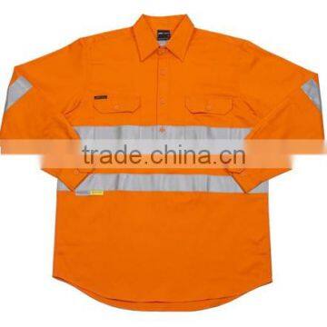 Hi Vis Reflectivet Close Front Cotton Long Sleeve Shirt Orange Cotton Safety Workwear Shirt UPF50+ photo-2