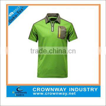 custom men golf clothing polo shirt with zip pocket on chest