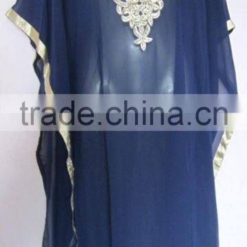 BLUE EMBROIDERED georgette CAFTAN kaftan tunic poncho Zip cover up