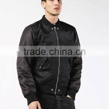 MGOO Manufacturer Custom Designs Mens Jackets Basic Plain Black Bomber Jackets 100 Cotton Long Sleeves Pockets photo-2