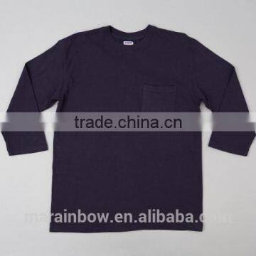 Mens 3/4 Sleeve T-shirt 100% Cotton Plain Gray T Shirts Wholesale Navy Blue Pocket T-shirt Mens Blank Pocket Tee