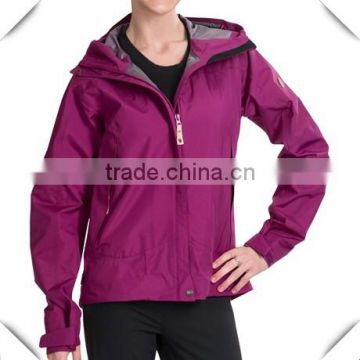 2014 new stylish fuchsia plain full zipper waterproof jackets with hood for women