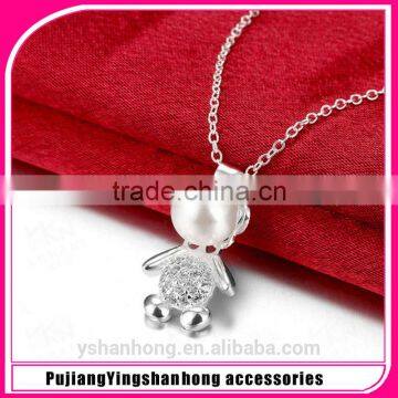 Fashion 925 Silver Wholesale Pearl Bear Necklace