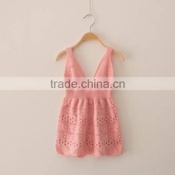 S32906W Spring Summer New Kids Baby Girls Cotton Sweater Strap Dress Crochet Fancy Dress