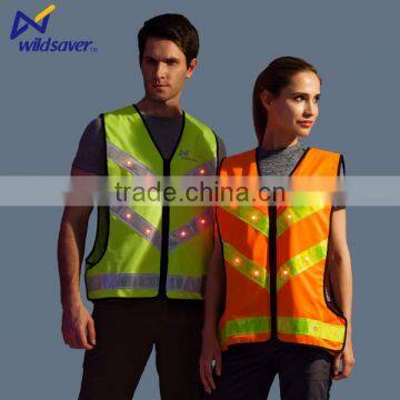 rgb led flashing police safety waterproof orange reflective running vest