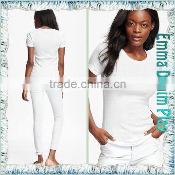 Fashion Plain Design Solid White Organic Cotton Womens Tight Fit Short Sleeve Tee Shirts photo-3