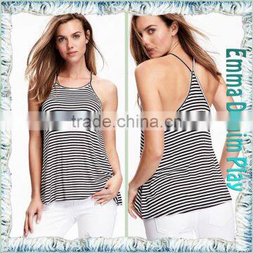 Latest Designs Sexy Ladies White Black Striped Tank Tops photo-4