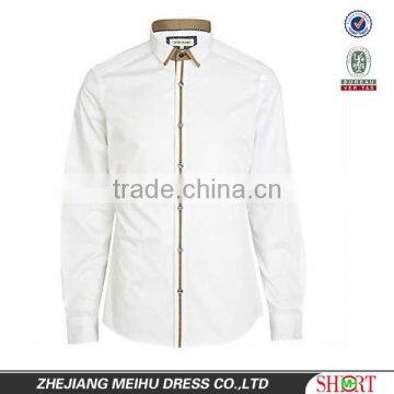 White contrast color trim long sleeve dress shirt