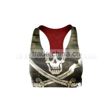 Pirate Skull Flag Yoga Fitness Push Up Bra with Red inner made with high quality supplex