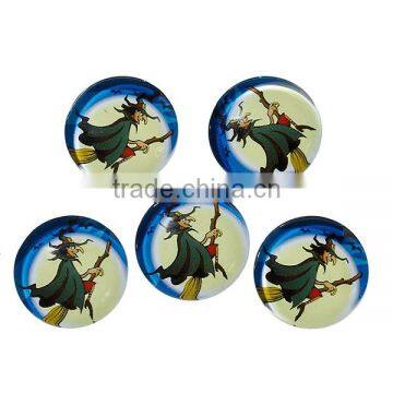 Wholesale Round Flatback Multicolor Halloween Witch Besom Pattern Transparent 20mm Glass Dome Seals Cabochons