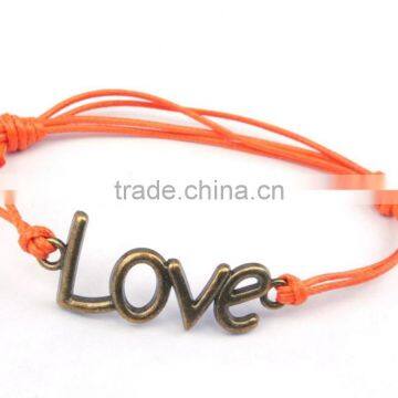 2PCs Antique Bronze Love Faux Suede Leather Cord Charm Bracelets photo-4