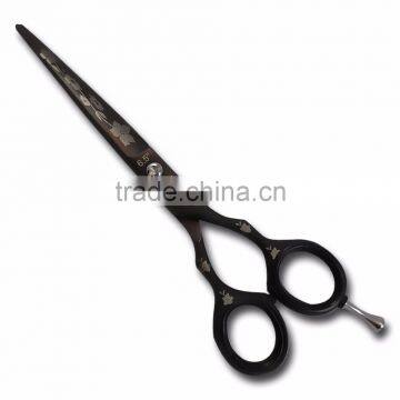 Black engraved style straight Barber Scissor