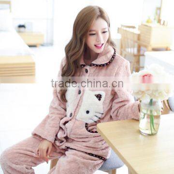 Top Quality Cartoon Pattern Print Fleece Women Pajamas Wholesale