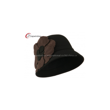 Rust Flat Flower Wool Felt Cloche Hat / Fisherman Bucket Hat for Women