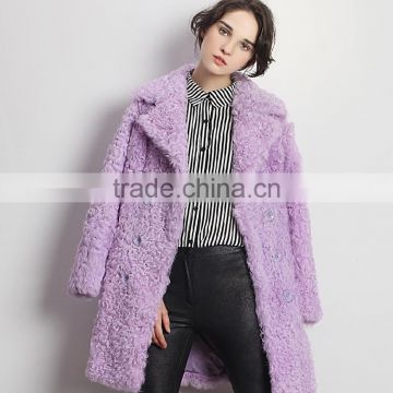 YR673 Women Genuine Curly Lamb Fur Coat Kalgan Sheep Skin Fur Coat