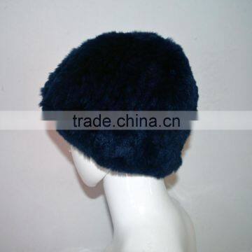 SJ607-02 Dark Blue High Quality Elastic Rex Rabbit Knitting Winter Hats With Fur photo-4