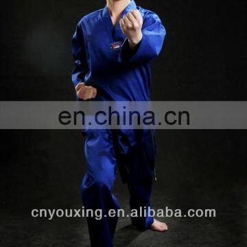 Wholesale martial arts uniforms ribbed taekwondo uniform/dobok/kimono blue color