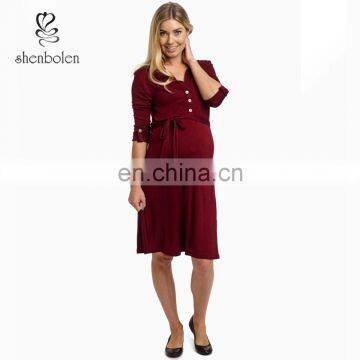 M3201 fashionable maternity wear wine office dress for pregnant women