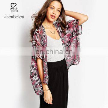 2015 Hot Sale Tropical Silky Chiffon Kimono Jacket from Chinese Clothing Manufacturers