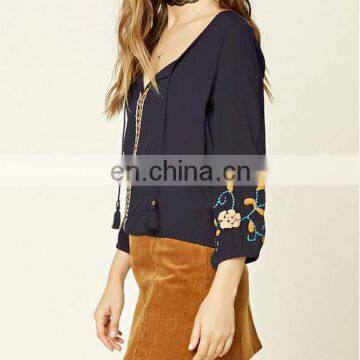 Wholesale Price Long Sleeve Embroidery High Quality Women's Tops and Blouses photo-2