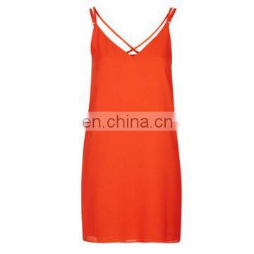 Spaghetti strap orange color nice alibaba dresses for woman