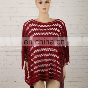 2016 fashion woman knitted hollow poncho wholesale