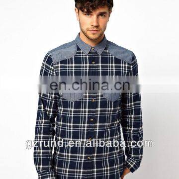 Men's Fashion polo neck long sleeve new arrival fashion Check Shirt With Panel wholesaler in china model-sc129