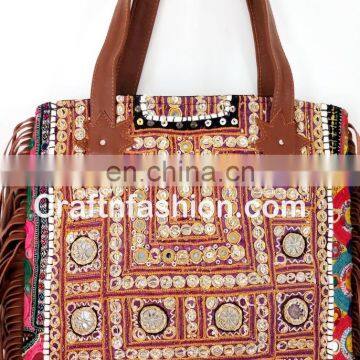Vintage Banjara Handbag Leather Fringes- Latest Indian 2017 Vintage Embroidery Fringes Handbag photo-5
