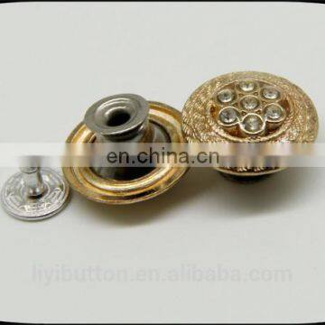 new customized acrylic rhinestones button for women't clothing, gold diamond metal buttons