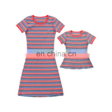 Mommy And me Colorful Strip Printed Short sleeve Knee-Length Baby Dress Girls Summer Wear For Girls