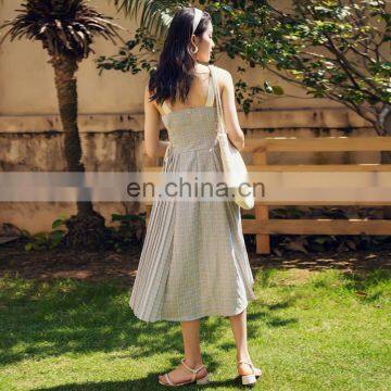 TWOTWINSTYLE Dresses Women Lace Up Bowknot Square Collar Sling Sleeveless High Waist Midi Drawstring photo-4