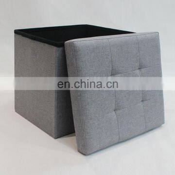 Gray Modern Fabric Linen Ottomans Storage Box Stool High Quality Homely Supply Ottoman Saving Space photo-2