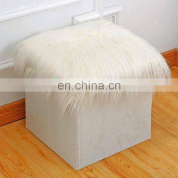 Reatai Hot Sale White Faux Fur Leather Foldable Storage Box Plush Ottoman for Sitting and Storage photo-3