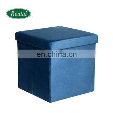 Reatai Blue Tufted Velvet Storage Folding Dine Indoor Stool Ottoman Chair photo-6