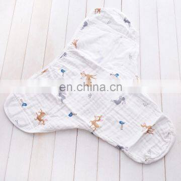 Organic Cotton Muslin Washed Gauze Print Adjustable Grid Summer Baby Swaddle Blanket