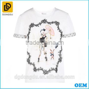 Young girls cute cartoon printed white cotton t shirt factory