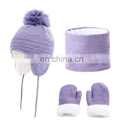 Winter Hats Scarf and Gloves Sets for Kids Toddler Baby Girls Boy Warm Knit Earflap Beanie Fleece Cap