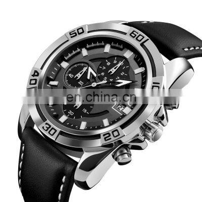 Custom quartz watches Skmei 9156 leather quartz watch with chronograph