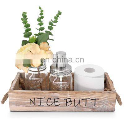 Wood Toilet Paper Holder Farmhouse Nice Butt Bathroom Decor Box with 16oz Mason Jar Soap Dispenser Rose Flower