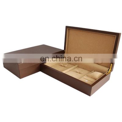 customised empty brown color leather gift jewelry boxes with paper packaging box 32.5x20x8.5cm