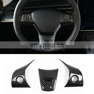 Auto Parts Steering Wheel Stickers Interior Real Carbon Fiber 3 Pieces/set For Tesla Model Y