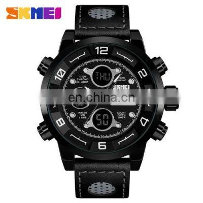 SKMEI 1371 Men's Sport Watch Quartz Digital Leather Band Watch Mult-ifunction Week Date Alarm Luminous