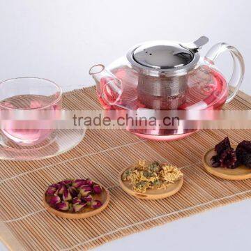 heat-resistant quality borosilicate glass tea pot with stainless steel lid and SS 304 filter