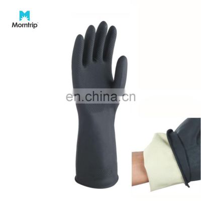 High Quality Lightweight Thin 33cm En388 Heavy Duty Black Flock Lined Natural Latex Diamond Grip Rubber Glove