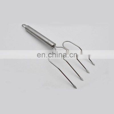 Durable Kitchen Stainless-Steel Bbq Grill Rotisserie Meat Fork Turkey Chicken Lifter Fork