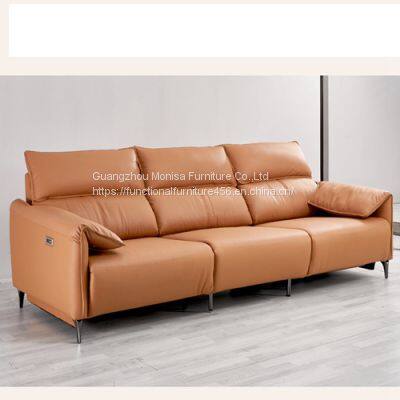 New Modern Minimalist Designer Leather Sofa Straight Row Living Room Three-Position Armrest Folding Multifunctional Sofa photo-3