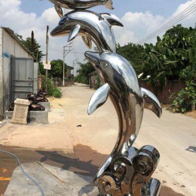 Customized Outdoor Square Large Sculpture, Stainless Steel Handicraft, Metal Dolphin Sculpture photo-2
