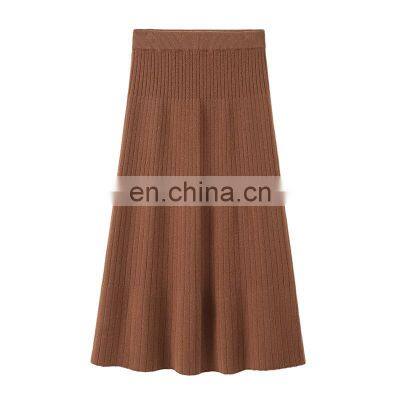 Hot Selling Women's Mid-Length Knit Cashmere Skirt Elegant Style Natural Waistline Sustainable Woolen Yarn Dyed Solid Color